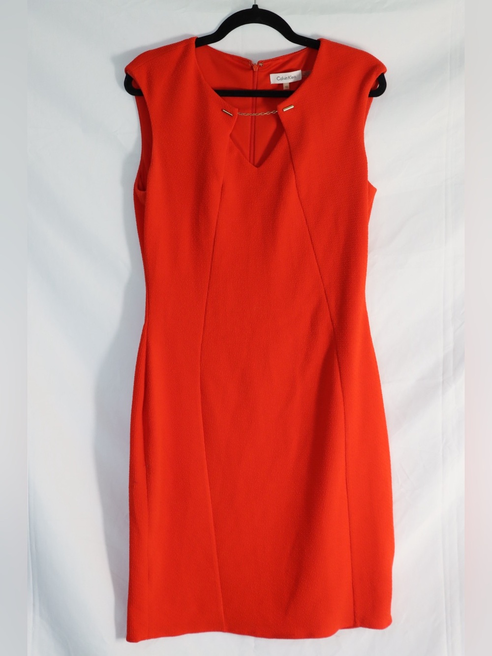 Calvin Klein Bright Red Cap-Sleeve Midi Sheath Dress